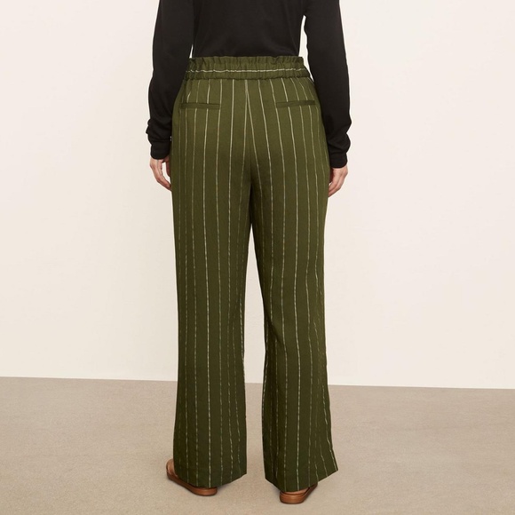 Vince Soft Stripe Belted Pull-On Pants Women’s XL Olive Wide Leg Minimalist Luxe - Picture 2 of 10